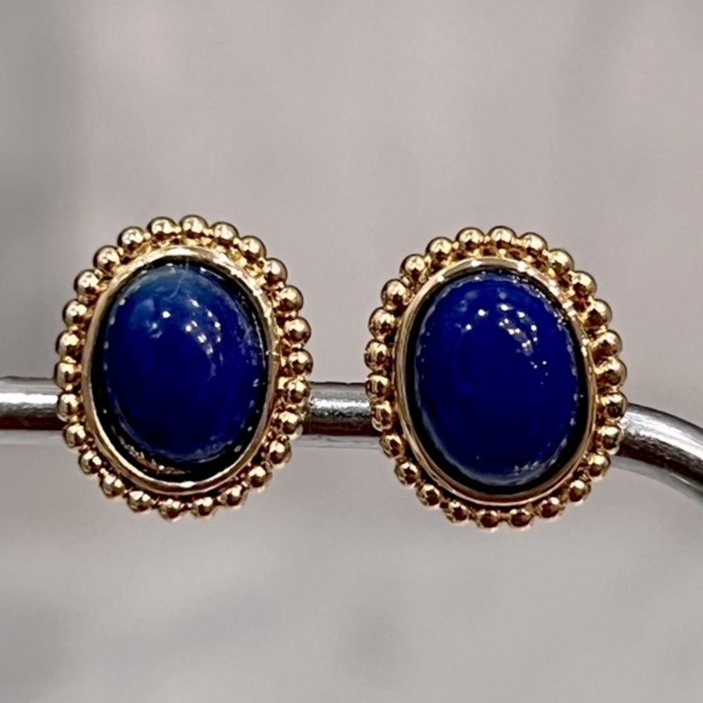 Genuine Lapis Lazuli Gold Stud Earrings